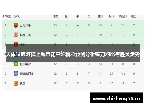 天津猛虎对阵上海申花中超精彩预测分析实力对比与胜负走势